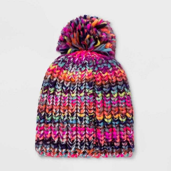 Girls' Rainbow Sparkle Chunky Knit Beanie - Cat & Jack