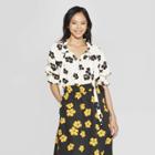 Women's Floral Print Ruffled Collar Elbow Sleeve Blouse - Who What Wear White