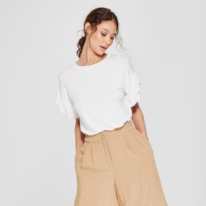 Women's Double Ruffle Short Sleeve Top - Alison Andrews White