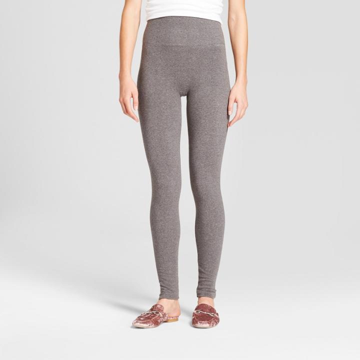 Women's Heathered Cotton Blend Fleece Lined Seamless Legging With 5 Waistband - A New Day Gray Heather L/xl, Heather Gray