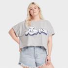 Grayson Threads Women's Plus Size America Short Sleeve Cropped Graphic T-shirt - Gray