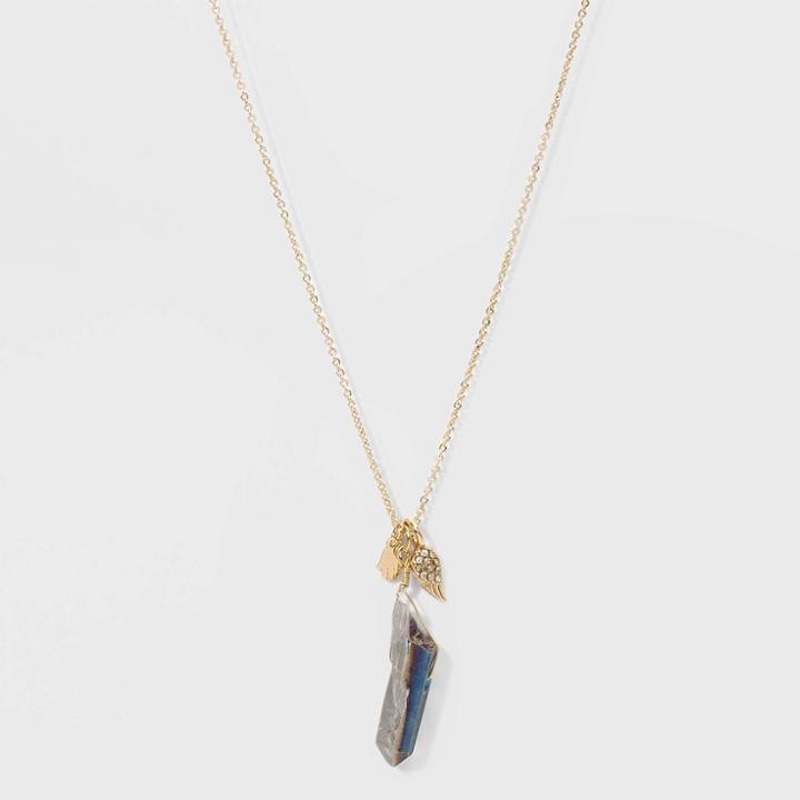 No Brand Petitestone With Hamsa And Leaf Short Necklace - Gold, Women's