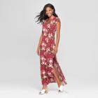 Women's Floral Print Lattice Front Slit Maxi Dress - Love @ First Sight (juniors') Fuchsia