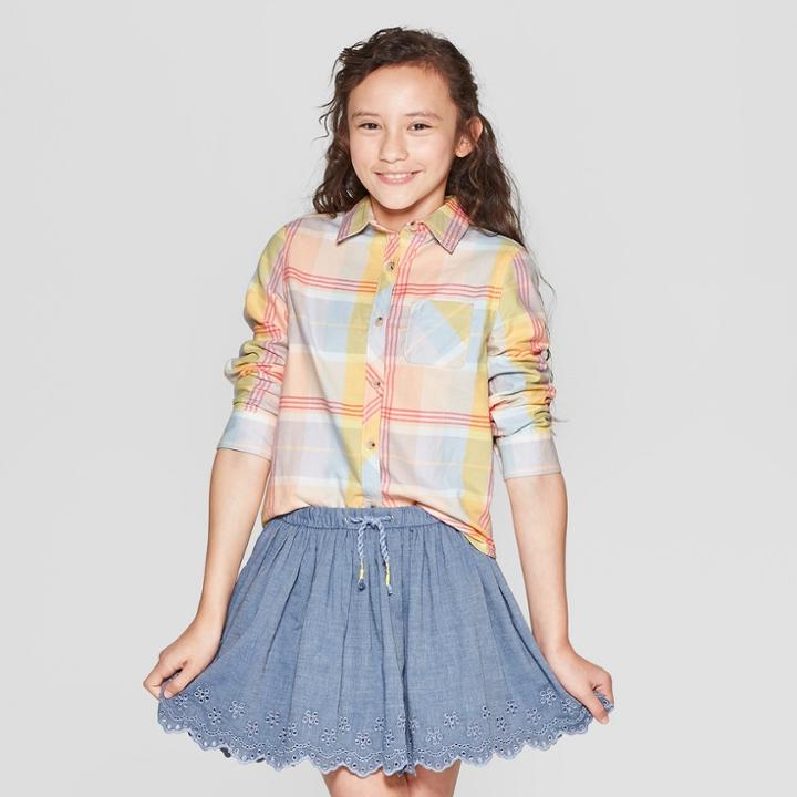 Girls' Woven Long Sleeve Button-down Shirt - Cat & Jack Orange