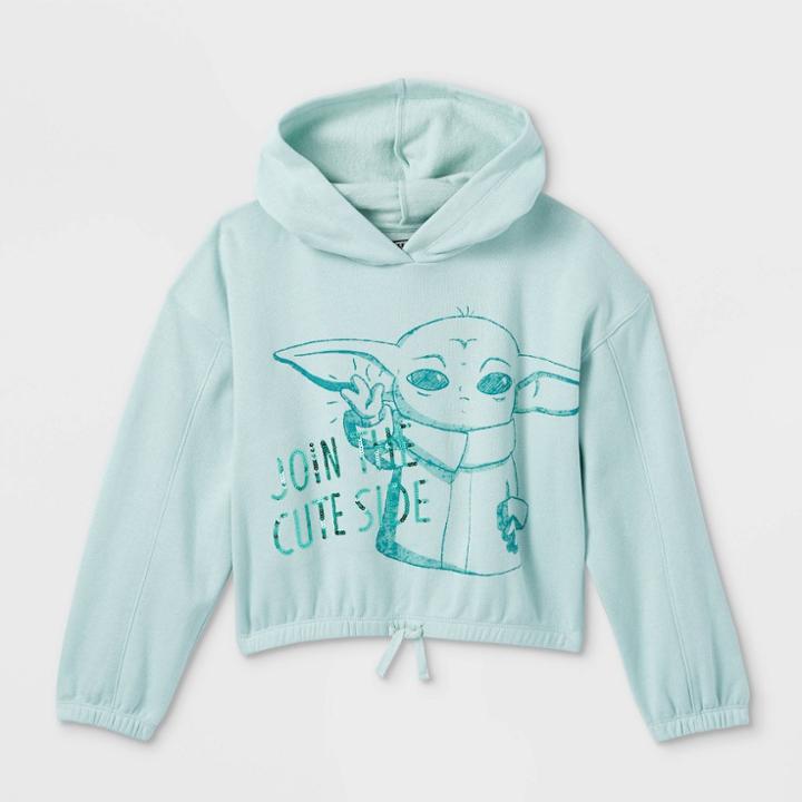 Lucas Girls' Baby Yoda Hooded Pullover Sweatshirt - Green