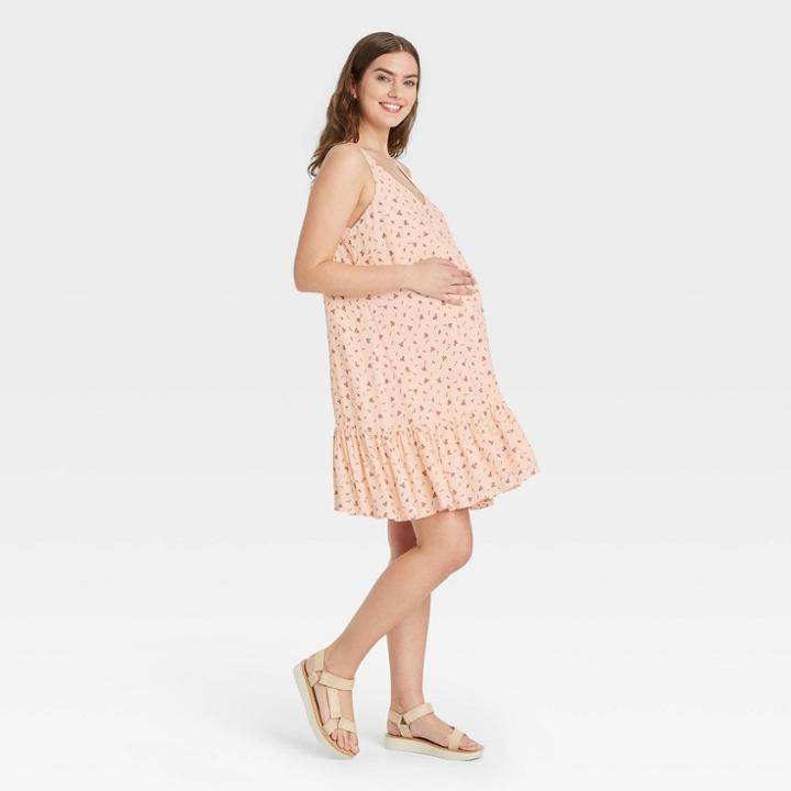 The Nines By Hatch Sleeveless Crepe Maternity Dress Pink Floral Print