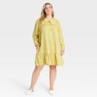 Women's Plus Size Puff Long Sleeve Dress - Who What Wear Yellow Leopard Print