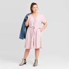 Women's Plus Size Short Sleeve V-neck Button-front Tie Waist Dress - Universal Thread Lilac 1x, Women's, Size: 1xl, Purple Yellow