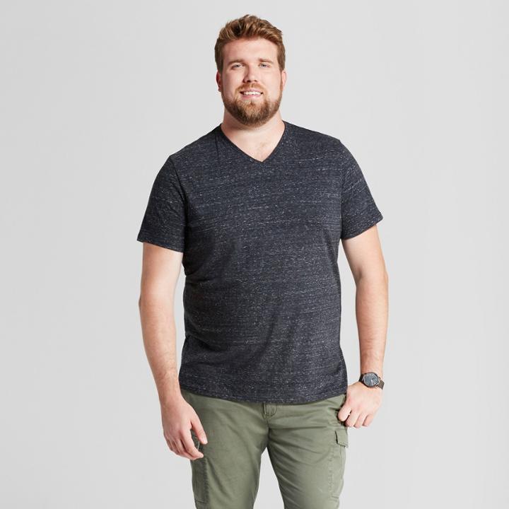 Men's Big & Tall Standard Fit Heathered Short Sleeve V-neck T-shirt - Goodfellow & Co Black
