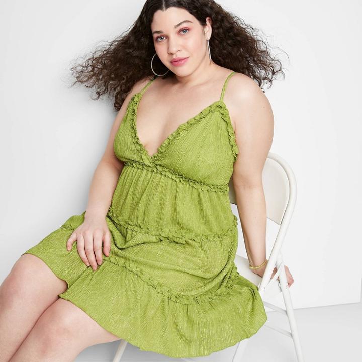 Women's Plus Size Sleeveless Tiered Babydoll Dress - Wild Fable Green