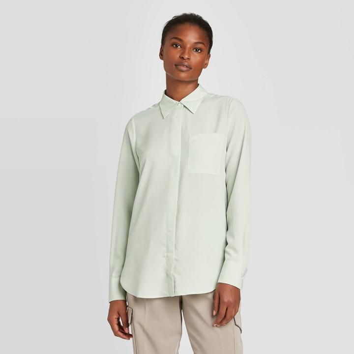 Women's Long Sleeve Open Front Button-down Shirt - Prologue Mint Xs, Women's, Green
