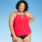 Women's Plus Size High Neck Keyhole Tankini Top - Aqua Green Vibrant Red X