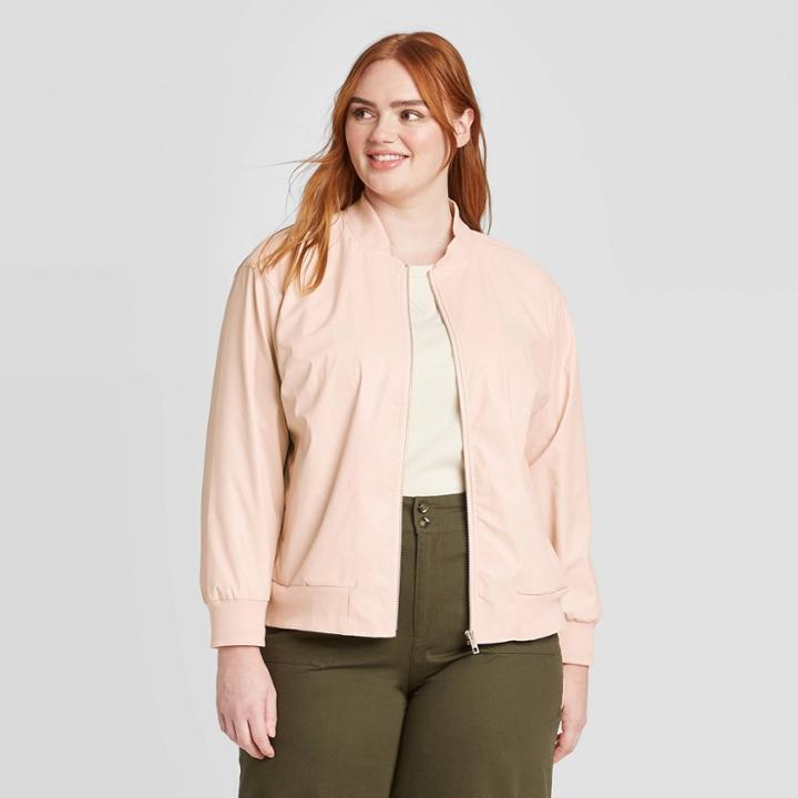 Women's Plus Size Long Sleeve Leather Bomber Jacket - Who What Wear Peach 1x, Women's, Size: