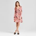 Women's Floral V-neck Ruffle Tie Waist Dress - Alison Andrews Pink