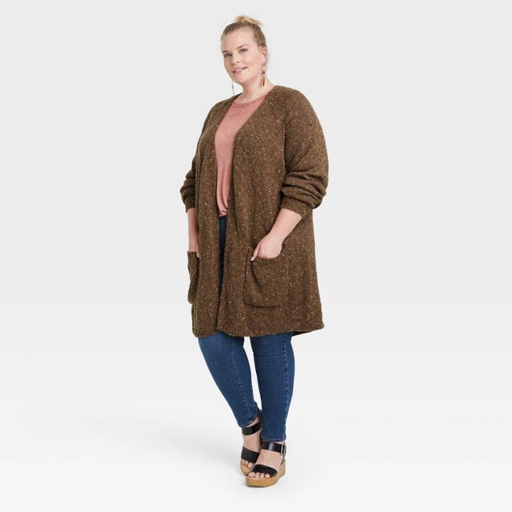 Women's Plus Size Marled Open Cardigan - Knox Rose Olive