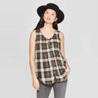 Women's Plaid Scoop Neck Front Button-down Tank Top - Knox Rose Green