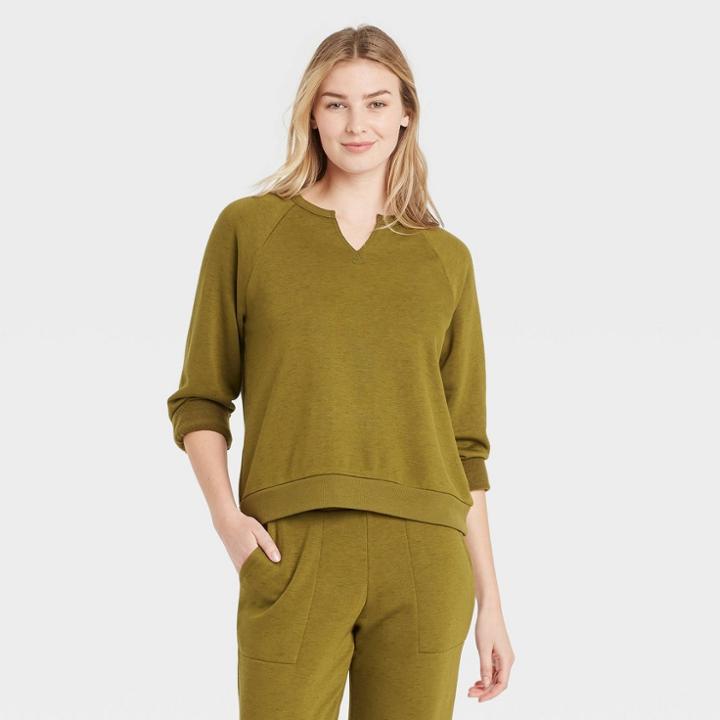 Women's Two-toned Fleece Lounge Sweatshirt - Stars Above Green