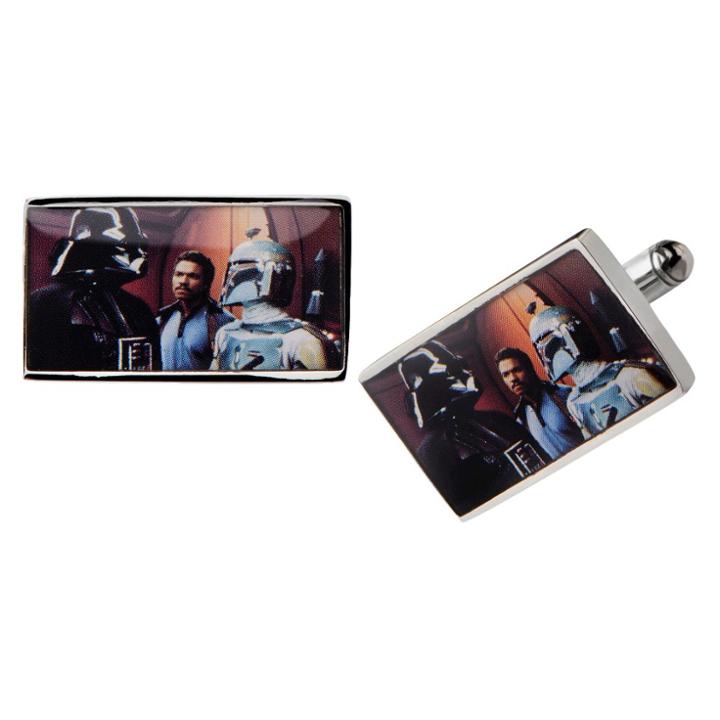 Men's Star Wars Darth Vader And Boba Fett Graphic Stainless Steel Rectangular Cufflinks,