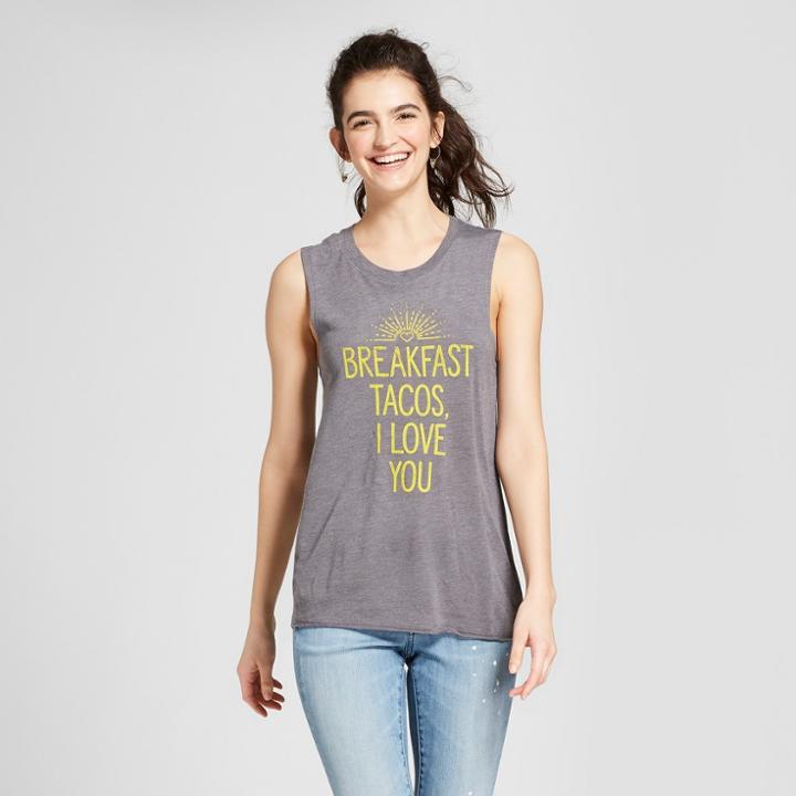 Women's Breakfast Love Studded Graphic Tank Top - Awake Charcoal