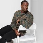 Men's Tall Camo Print Loose Fit Drop Shoulder French Terry Crew Neck Sweatshirt - Original Use Paris Green