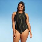 Women's Plus Size Cross Back One Piece Swimsuit - All In Motion Olive Green & Black