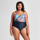 Clean Water Women's Floral Cut Out One Piece Swimsuit - Blue