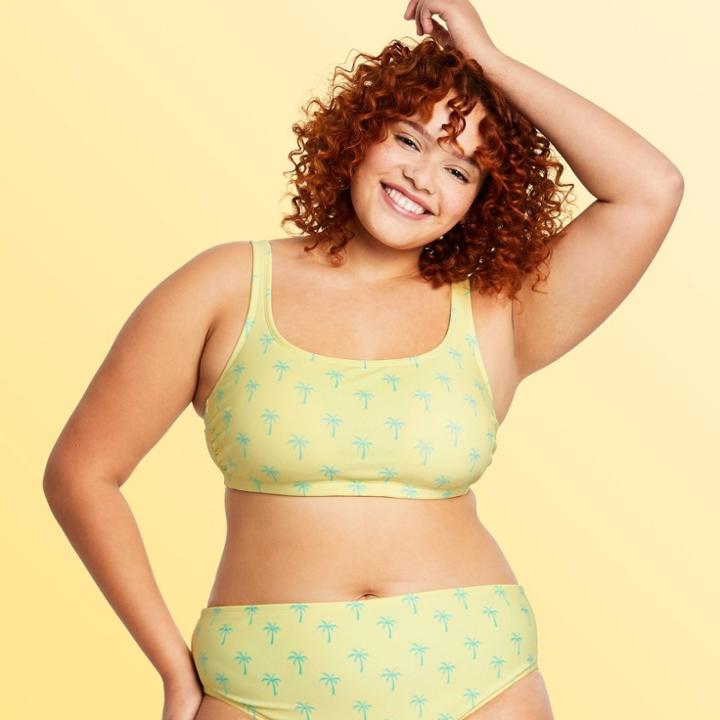 Women's Plus Size Palm Trees Bralette Bikini Top - Stoney Clover Lane X Target Light Yellow/light Green
