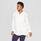 Women's Plus Size No Gap Button-down Long Sleeve Tunic - Ava & Viv White