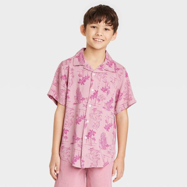 Boys' Dino Tropical Button-down Short Sleeve Resort Shirt - Cat & Jack Pink