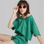 Women's Short Sleeve V-neck Sweatshirt - Wild Fable Vintage Green