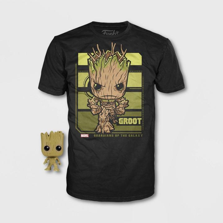 Kids' Marvel Groot Short Sleeve T-shirt With Mini Funko Pop! - Black