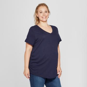 Maternity Plus Size Short Sleeve Shirred V-neck T-shirt - Isabel Maternity By Ingrid & Isabel Xavier Navy