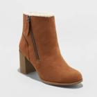 Women's Carmelo Microsuede Sherpa Lined Booties - A New Day Cognac