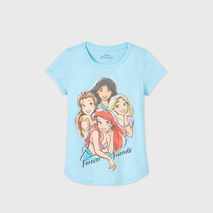 Disney Girls' Nintendo Princess 'forever Friends' Short Sleeve T-shirt - Blue