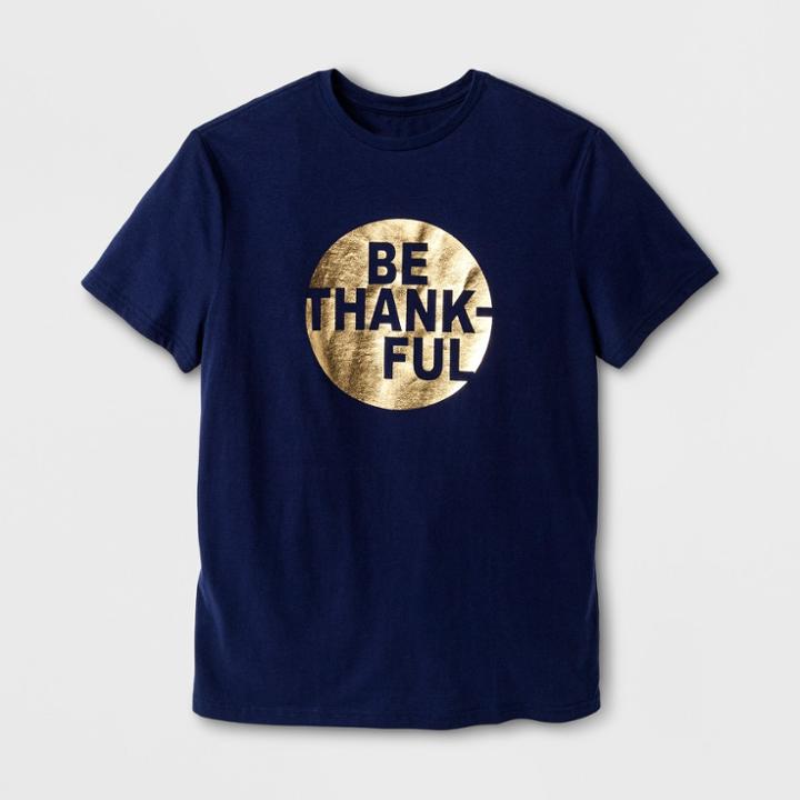 Shinsung Tongsang Men's Short Sleeve Be Thankful Thanksgiving Family T-shirt - Blue