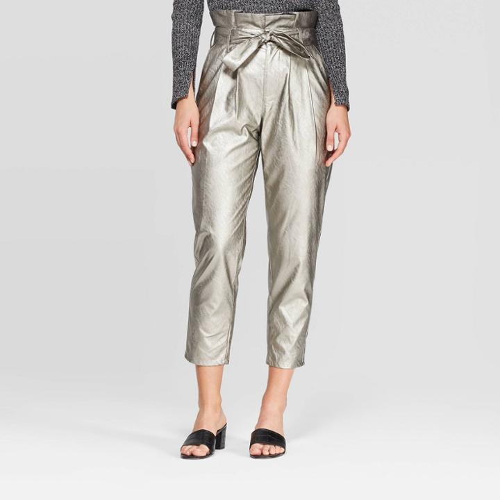 Women's Mid-rise Relaxed Fit Paperbag Cropped Pants - Who What Wear Silver