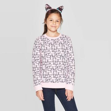 Girls' Long Sleeve Cats Fleece Crew Sweatshirt - Cat & Jack Pink