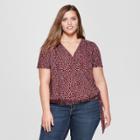 Women's Plus Size Short Sleeve Tie Front Wrap Top - Universal Thread Red
