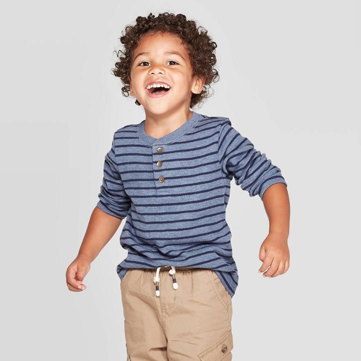 Toddler Boys' Striped Specialty Henley Thermal Long Sleeve T-shirt - Cat & Jack Navy