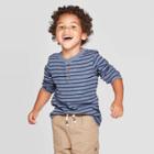 Toddler Boys' Striped Specialty Henley Thermal Long Sleeve T-shirt - Cat & Jack Navy