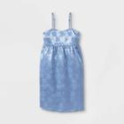 Girls' Satin Floral Dress - Art Class Blue