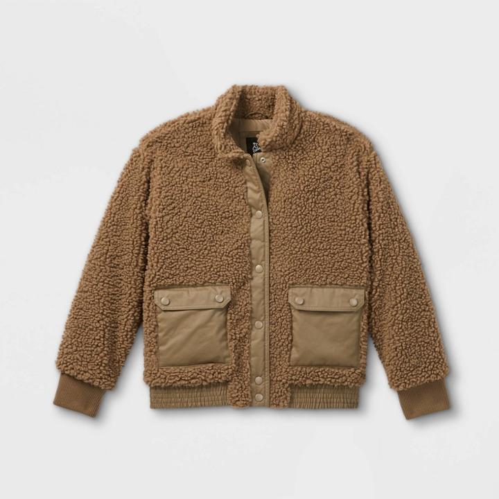 Girls' Sherpa Bomber Jacket - Art Class Olive Heather