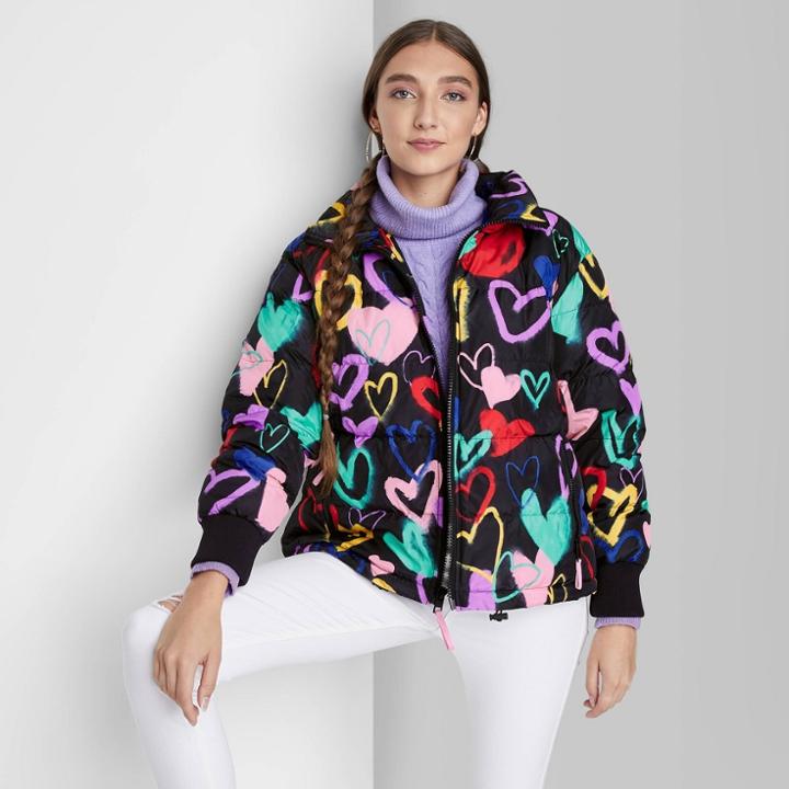 Puffer Jacket - Wild Fable Black Hearts