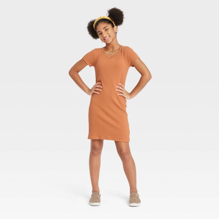 Girls' Notch Neck Dress - Art Class Rust
