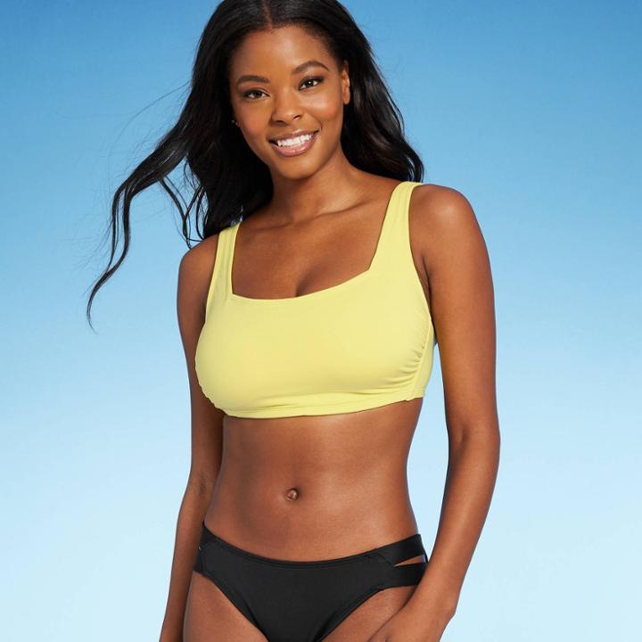 Women's Simple Square Neck Over The Shoulder Bikini Top - Kona Sol Yellow Ray D/dd Cup