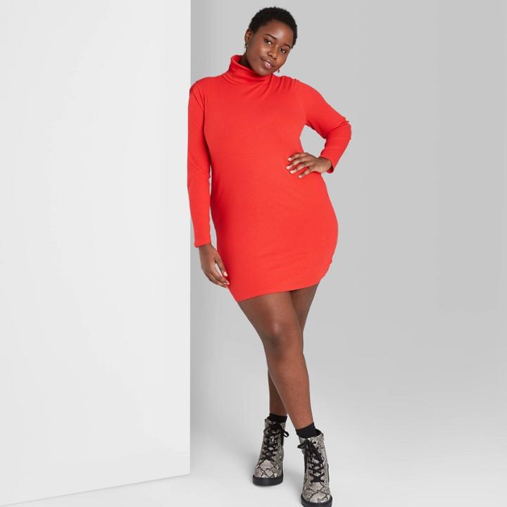 Women's Plus Size Long Sleeve Bodycon Dress - Wild Fable Bright Red