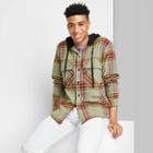 Adult Woven Checked Hooded Button-down Shirt - Original Use Green