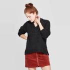 Women's Long Sleeve Ribbed Cuff V-neck Boucle Pullover Sweater - Universal Thread Black