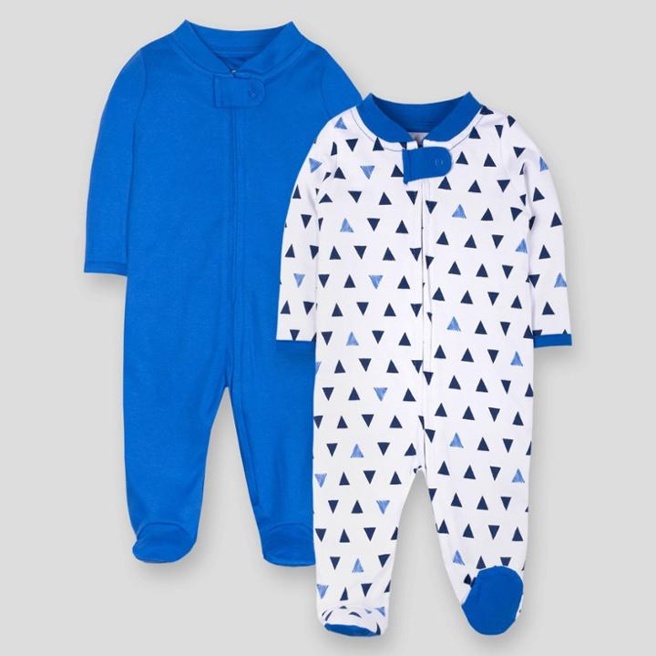 Lamaze Baby Boys' Organic Cotton 2pk Solid And Geo Print Sleep N' Play - Blue Newborn
