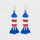 No Brand Americana Glitter Rocket With Tassel Drop Earrings - Red/blue/white